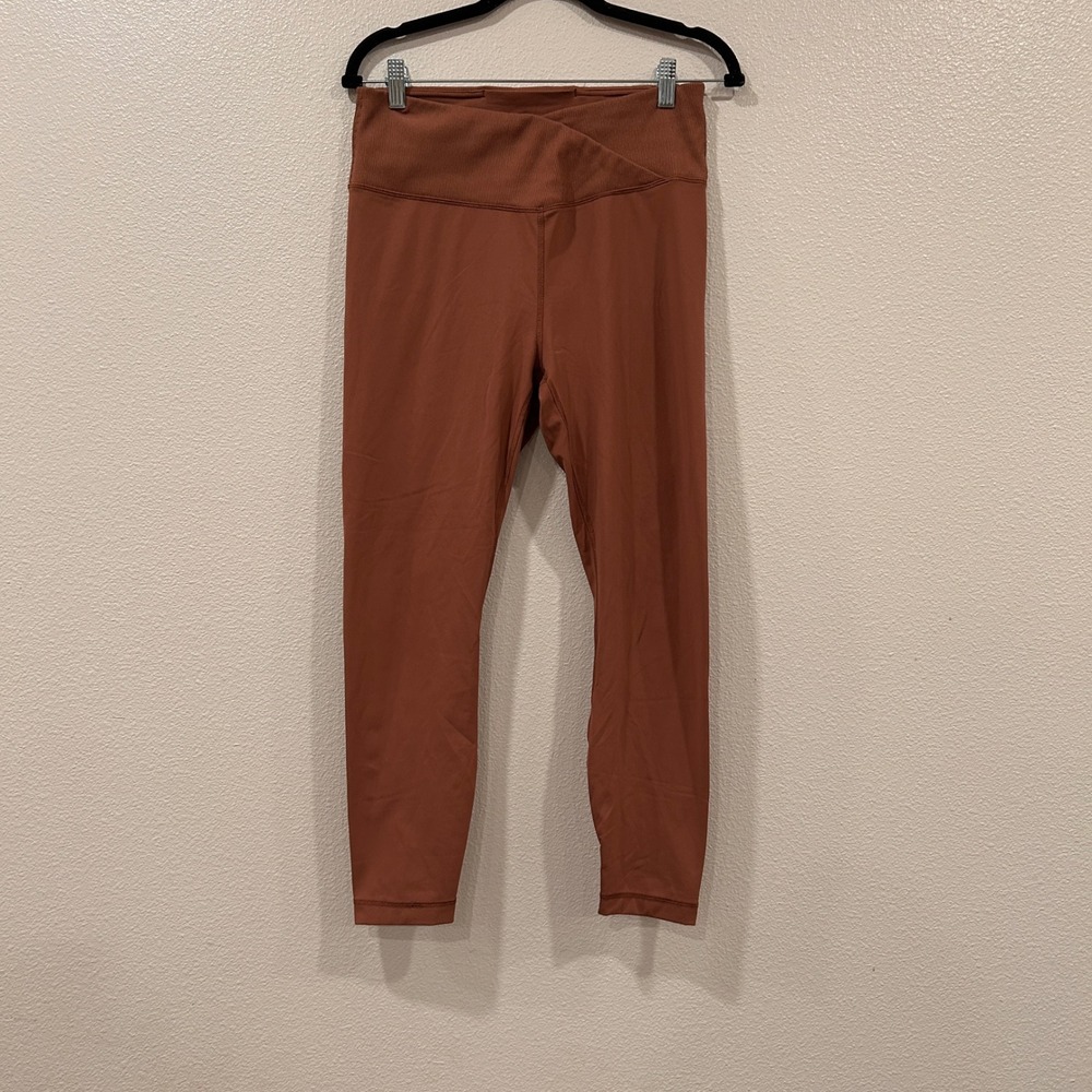 90 Degree by Reflex Womens High Waisted Crossover Ribbed Leggings Rust Orange L